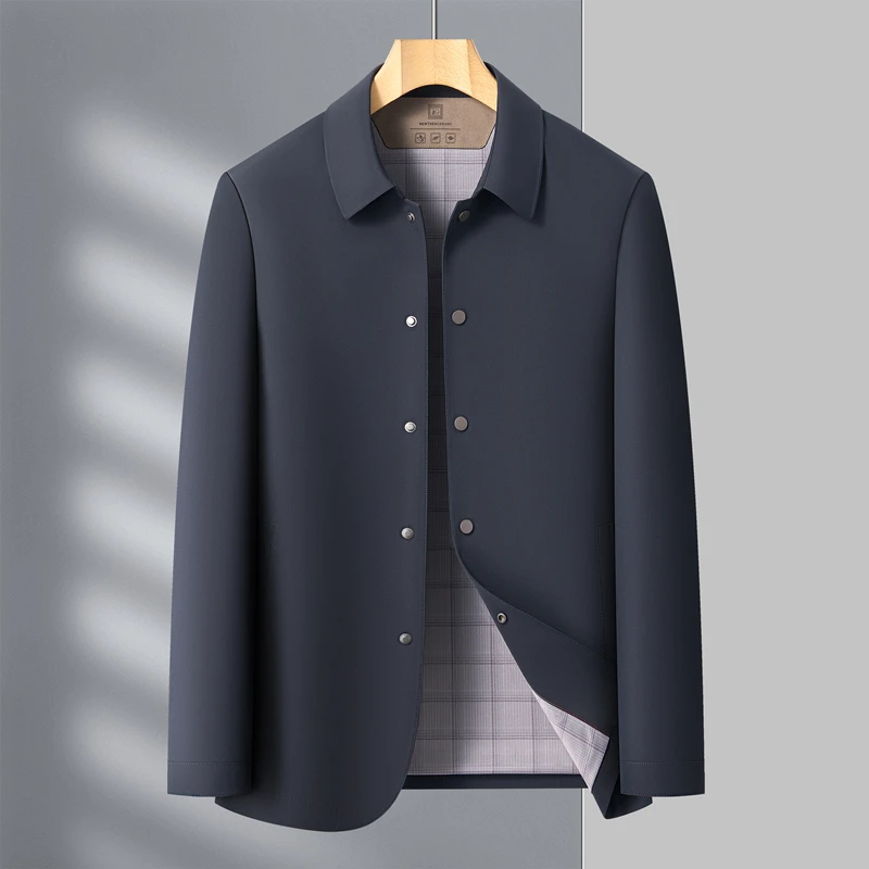男士翻领夹克商务休闲春秋外套中老年纯色行政干部装
