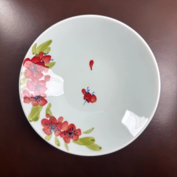 微瑕6寸手绘桃花玉兰盘口径14.5cm高度3.5cm（1只装）