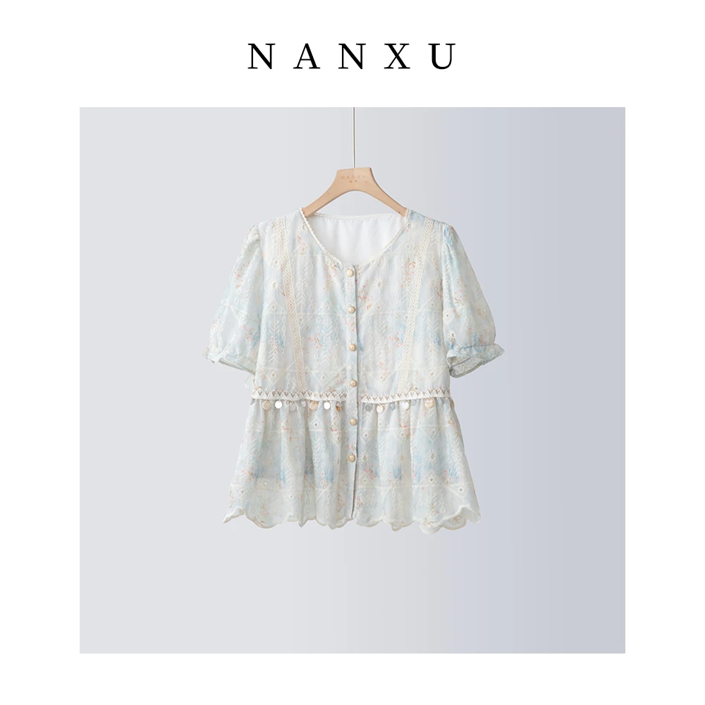 楠序微胖女装 设计感复古显瘦衬衫外穿法式独特别致小上衣YZ36355