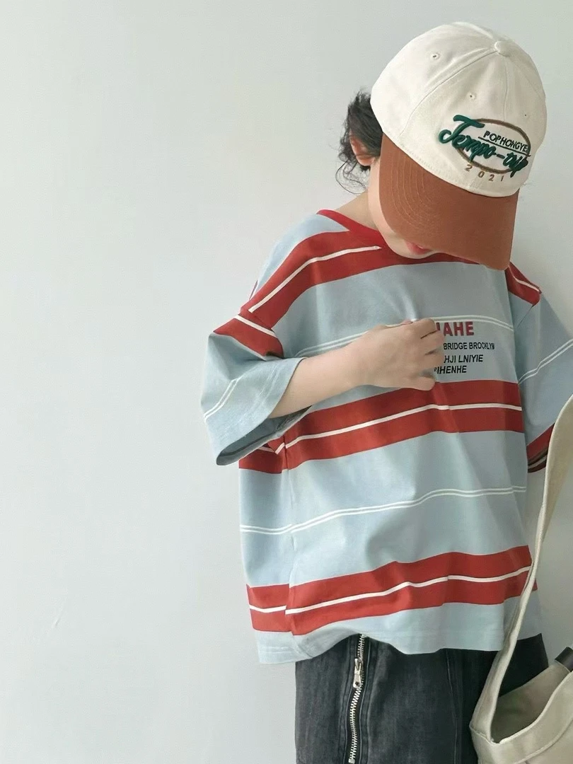 小白姐简约童装店铺帅气小男孩夏装男童t恤短袖中大童T恤 25357