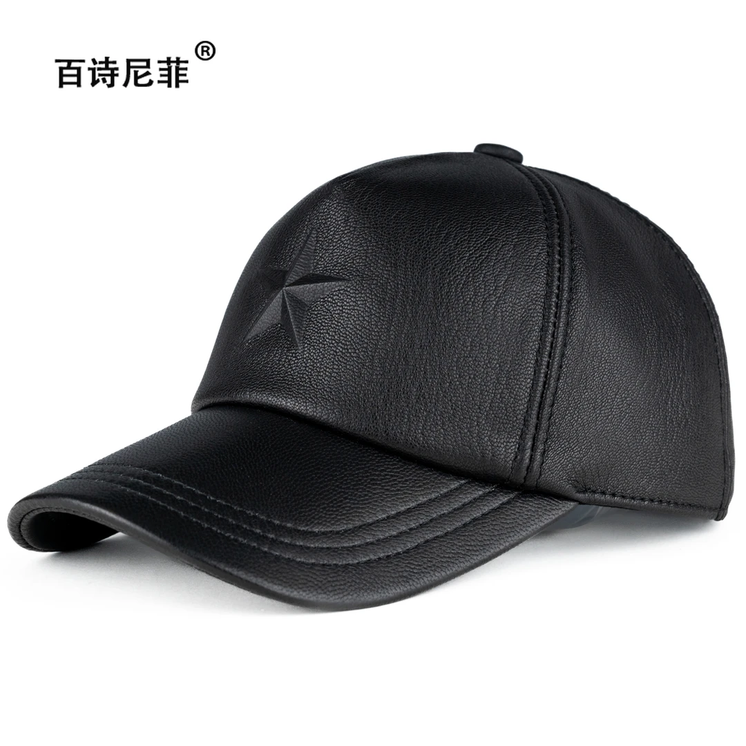 秋冬新款羊皮棒球帽子男士真皮鸭舌帽薄款中青年户外休闲皮帽子潮