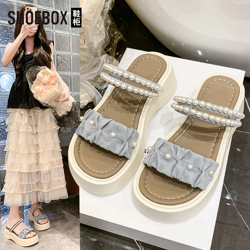 SHOEBOX鞋柜珍珠绝美厚底凉拖鞋女外穿2025新款夏季配裙子凉鞋