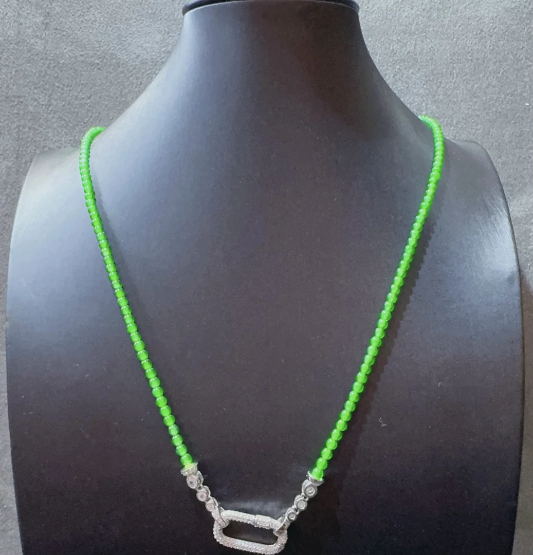 【小米珠回形针百搭链】s925银天然A货翡翠阳绿小米珠3mm/不含吊坠