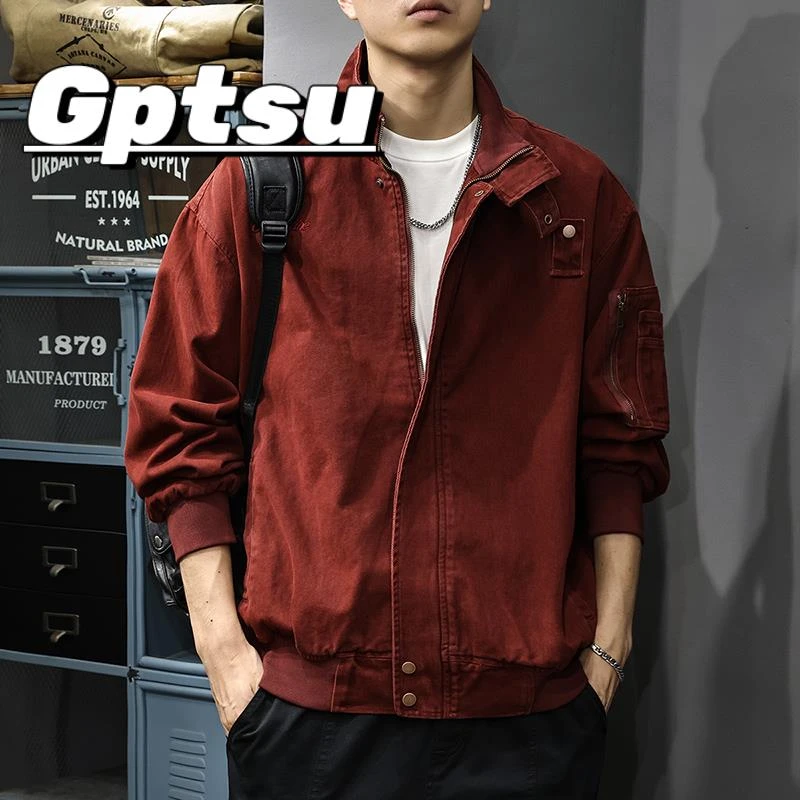 GPTSu秋休闲红色工装男士夹克美式上衣新款衣服春秋刺绣男款外套
