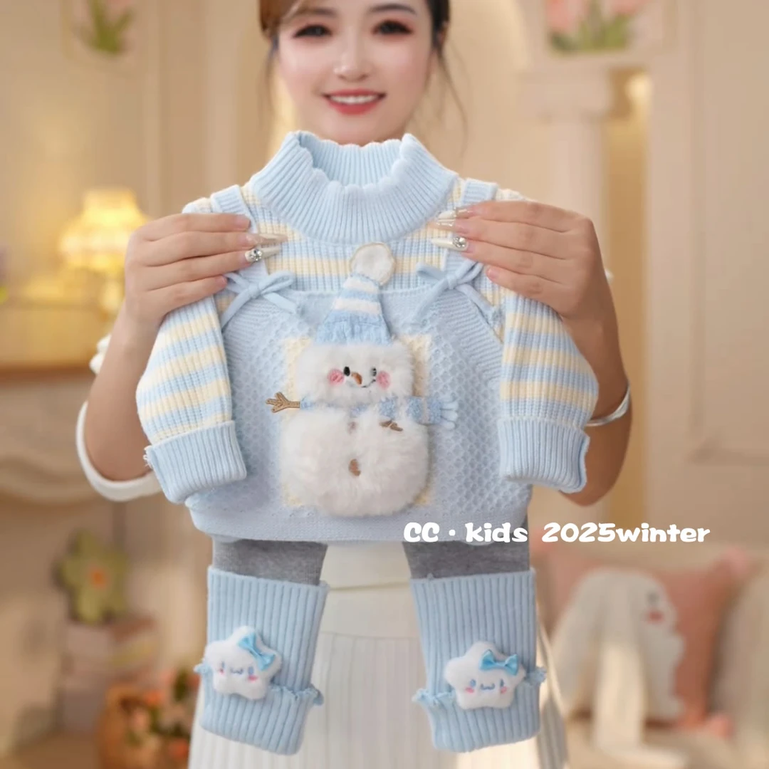 儿童装女童冬季可爱时尚女宝宝雪人针织毛衣+毛线裤脚裤251126