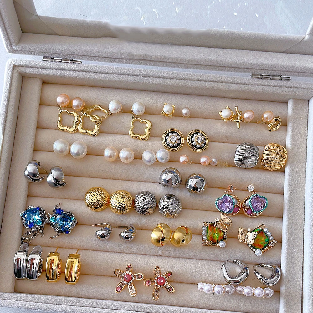 合金耳饰 【C15】法式轻奢紫海洋之心字母耳钉气质耳饰小香风耳环c