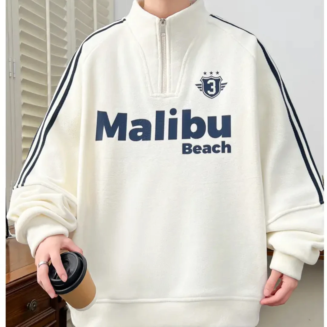 奥粒绒卫衣男秋冬新款加绒加厚半高领青少年韩版宽松潮流保暖上衣