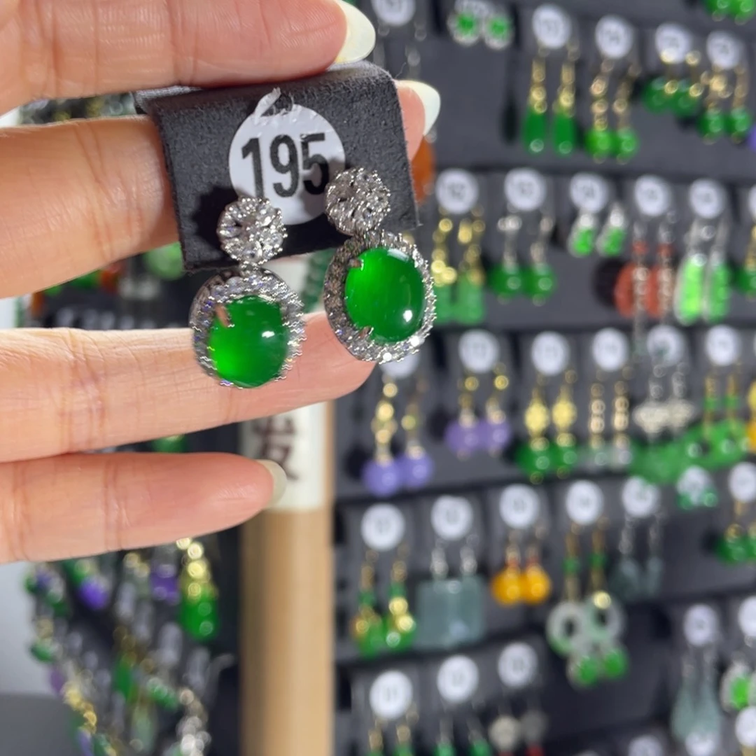 银S925镶嵌翡翠耳饰195