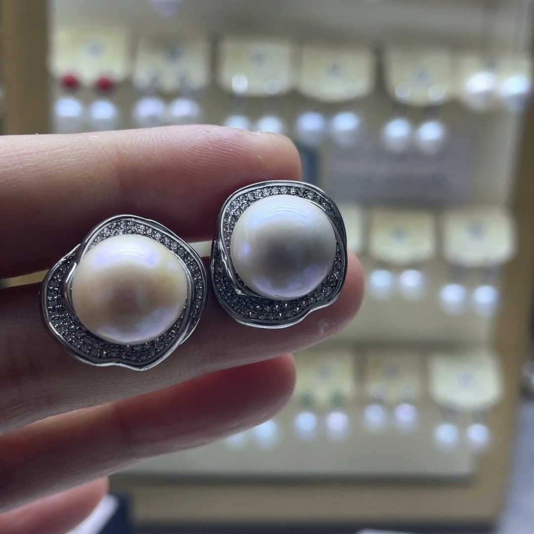 银S925镶嵌淡水珍珠耳饰