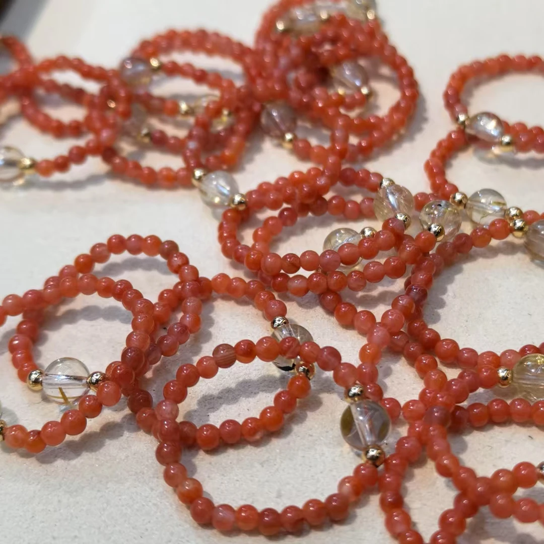 南红小米珠银配发晶戒指 YWX A21