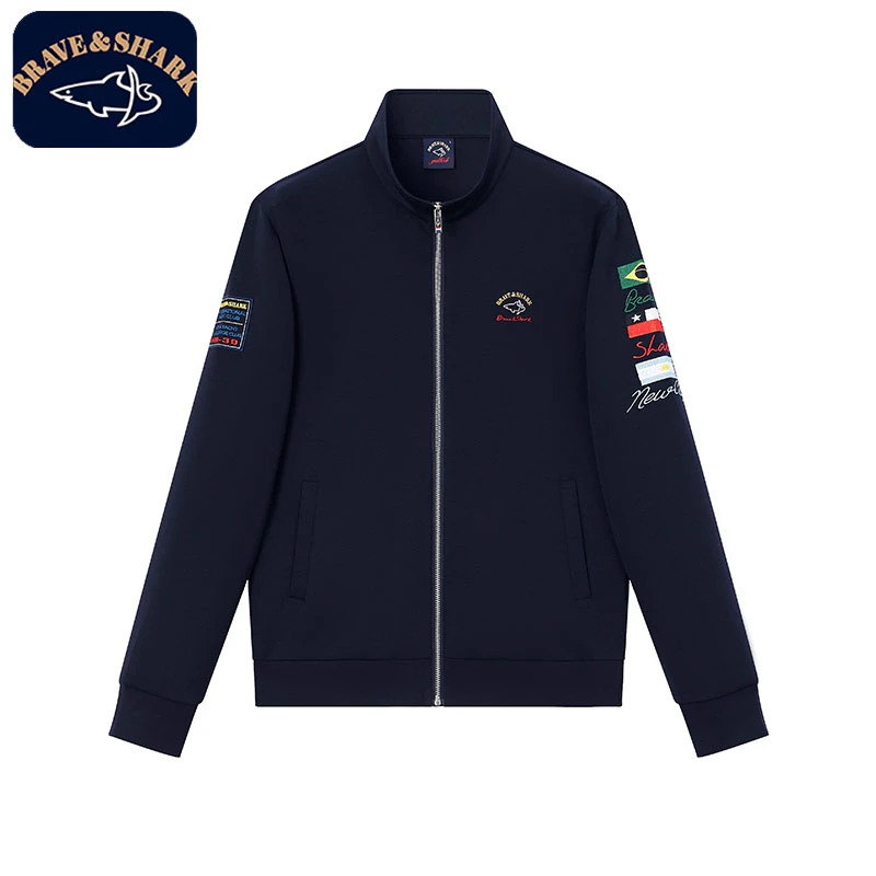 【官方正品】BRAVE&SHARK/勇士鲨鱼卫衣男时尚潮流春秋立领开衫外套