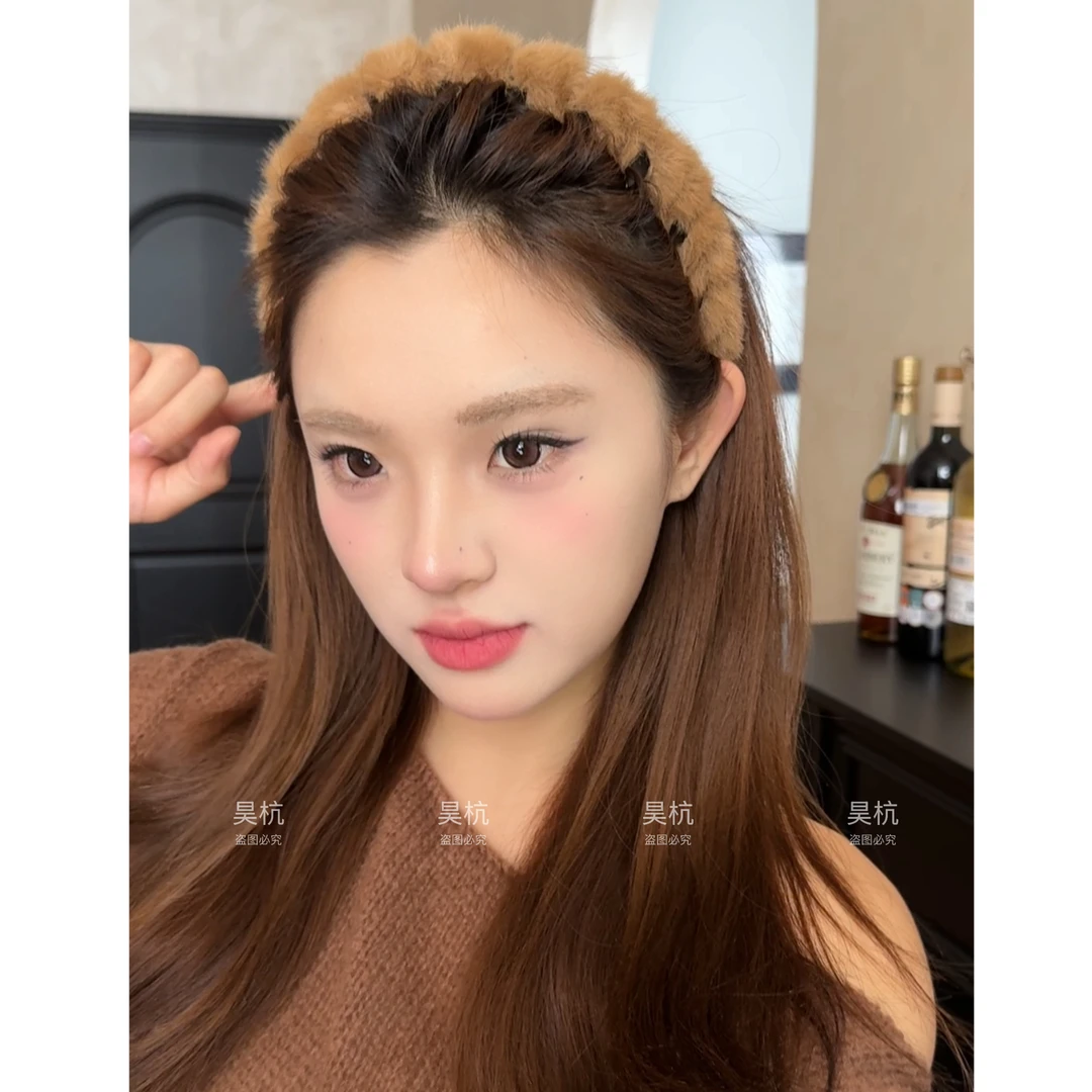 奶油泡泡～纯色系！秋冬软糯毛绒超厚实高颅顶波浪纹理感齿梳发箍