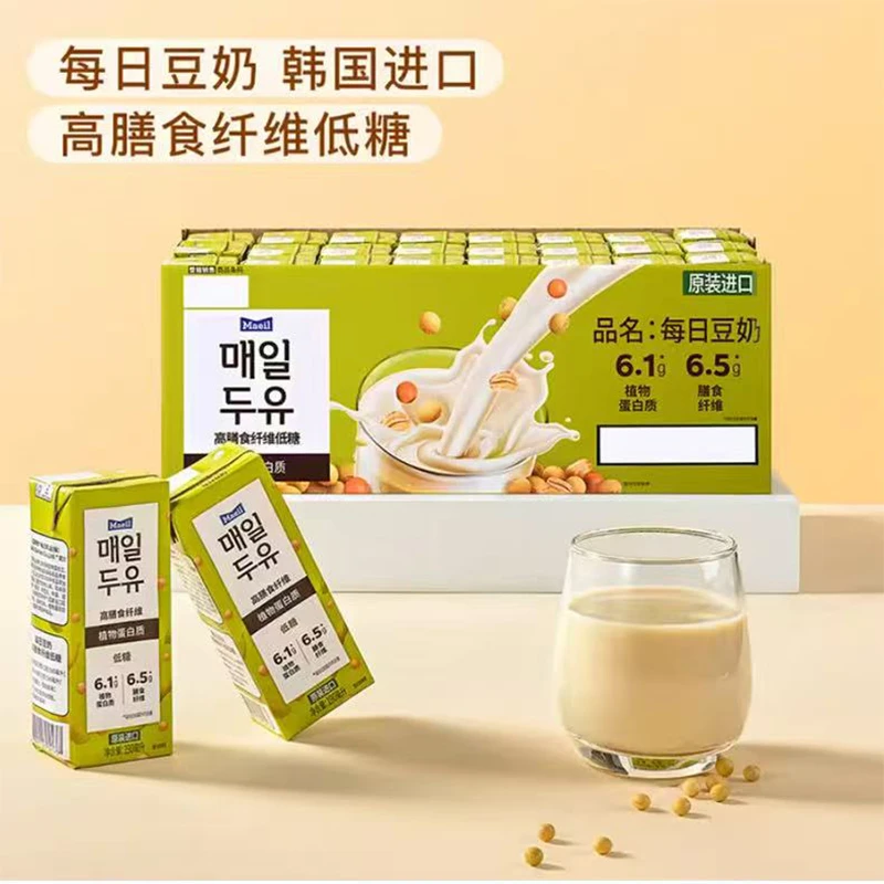 10.2山姆同款韩国进口每日高膳食纤维低糖豆奶早餐奶190ml*24盒