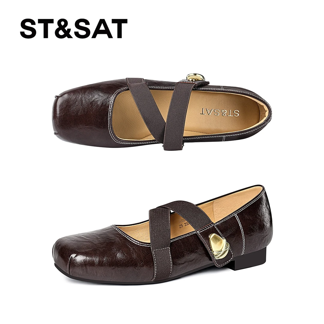 St&Sat/星期六浅口交叉绑带方头学院风单鞋低跟英伦风休闲玛丽珍