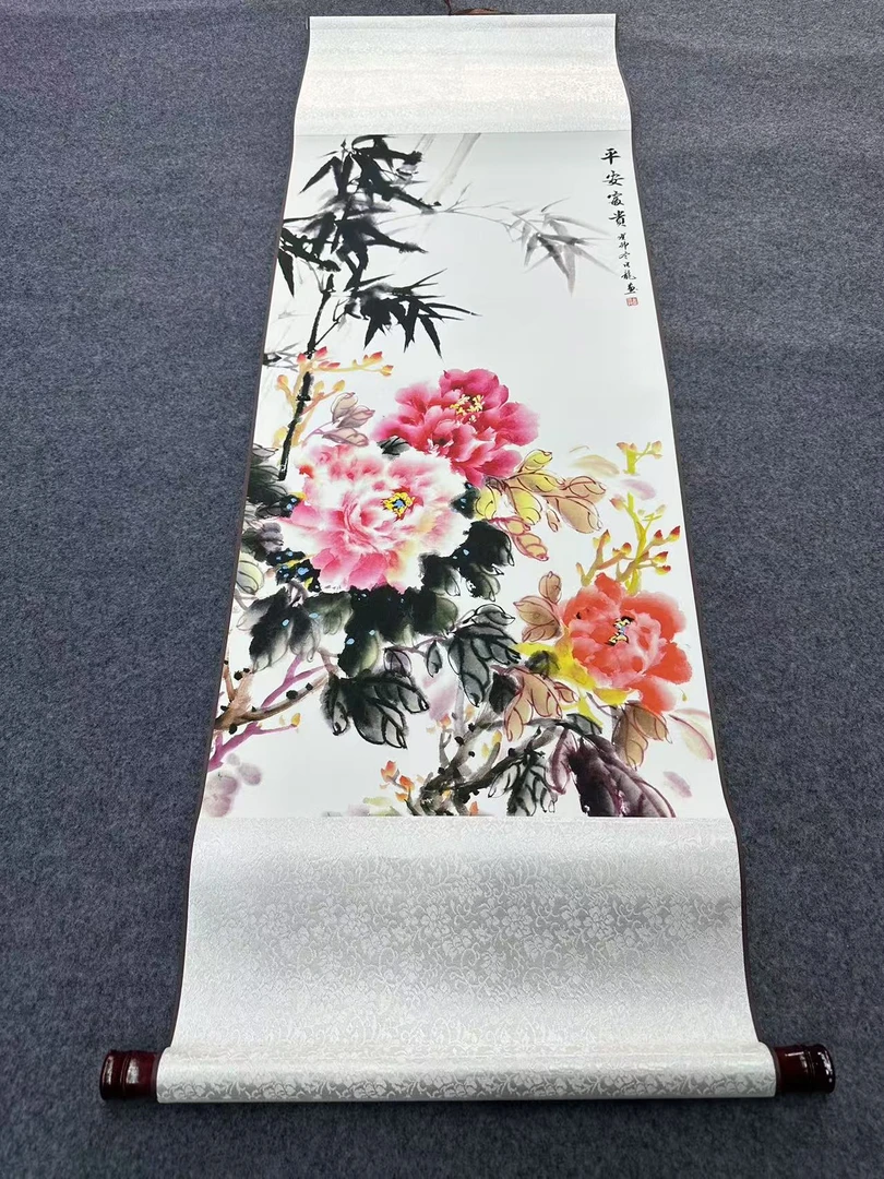 120*40 平安吉祥客厅茶室高清复刻微喷软装挂画手工装裱