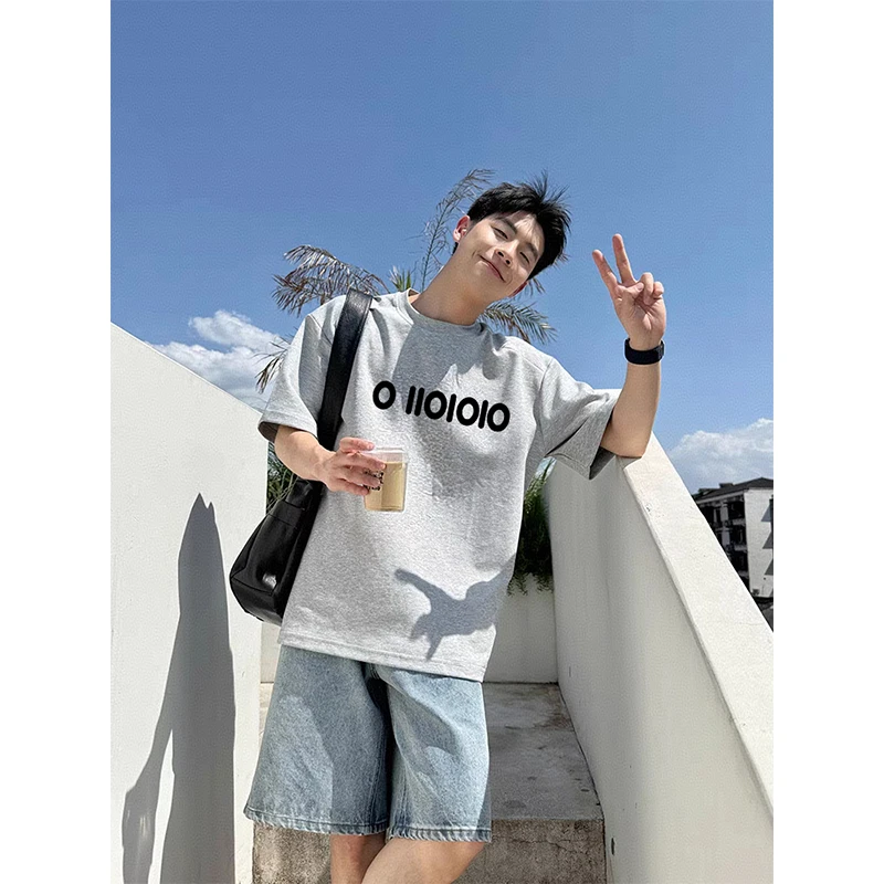 重磅纯棉美式休闲潮流时尚印花短袖t恤夏季宽松圆领半袖上衣百搭