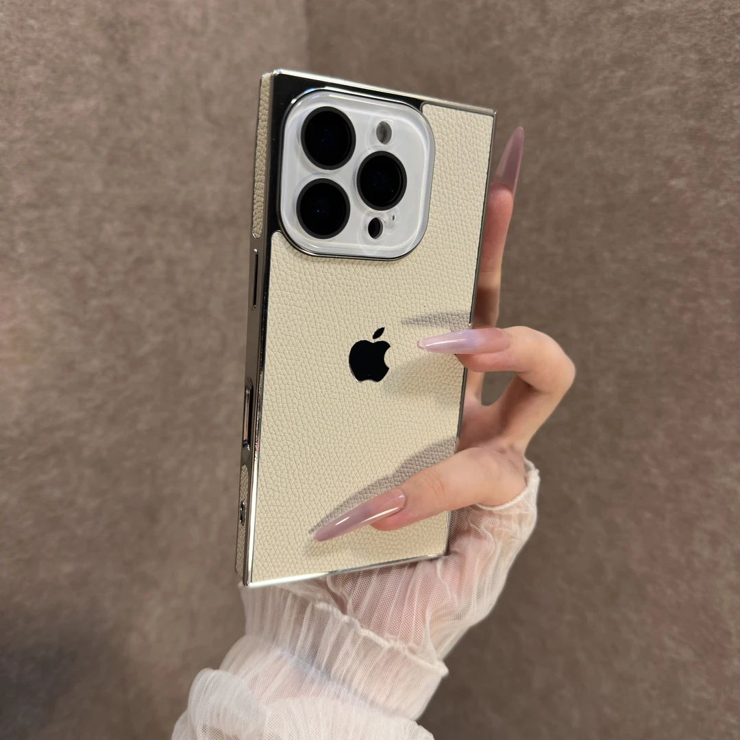 方形简约荔枝纹适用苹果16promax手机壳全包iPhone15个性14时尚13