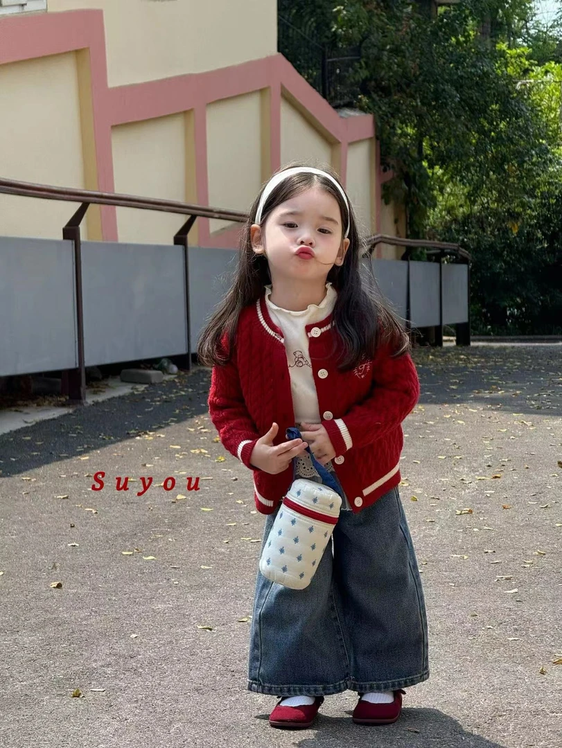 杏色上衣红色开衫蓝色牛仔裤（SY-663208+663200+663218-秋A）汉服