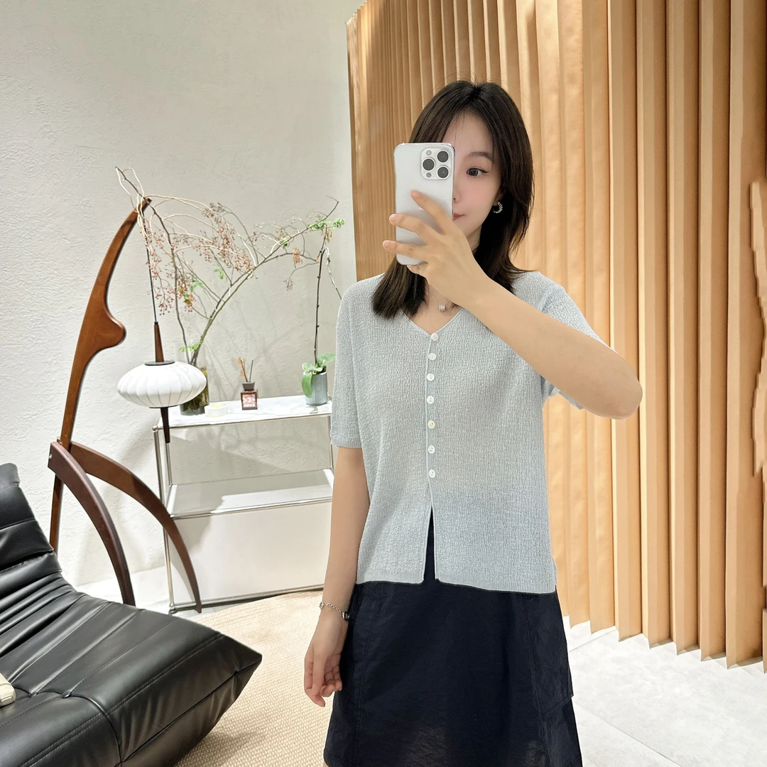 【褚培培自制】“贝壳与海”-薄薄薄-半夏静奢风简约气质V领女士开衫