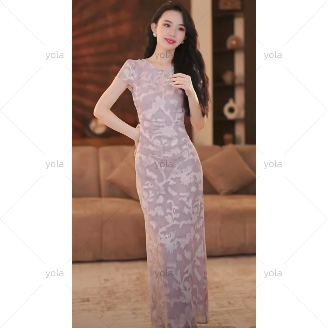 【yola】柔光雾影夏季新款气质高级显瘦直筒连衣裙-YL11580