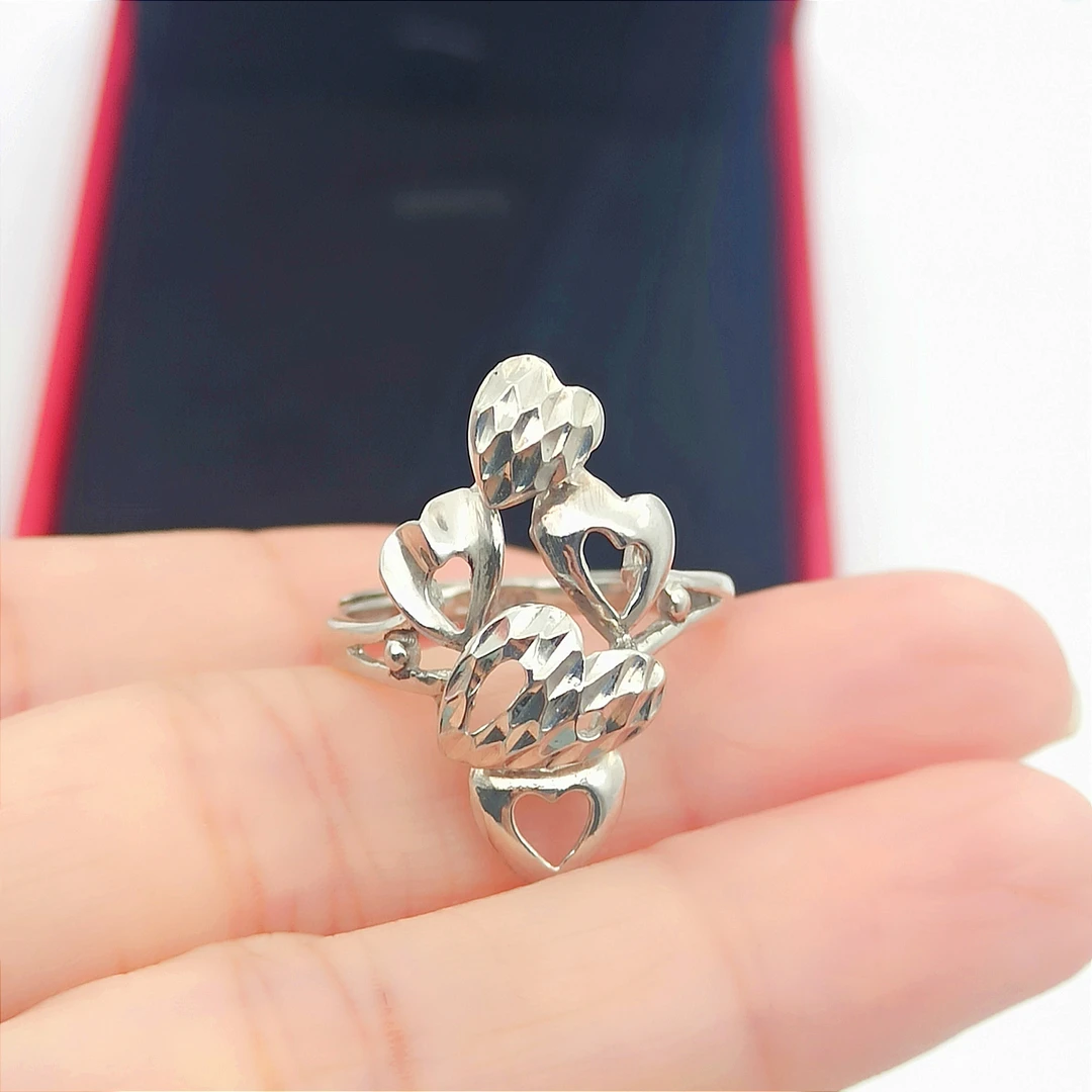 铂金Pt950个性心型镂空时尚花戒开口可调节女士女款铂金戒指