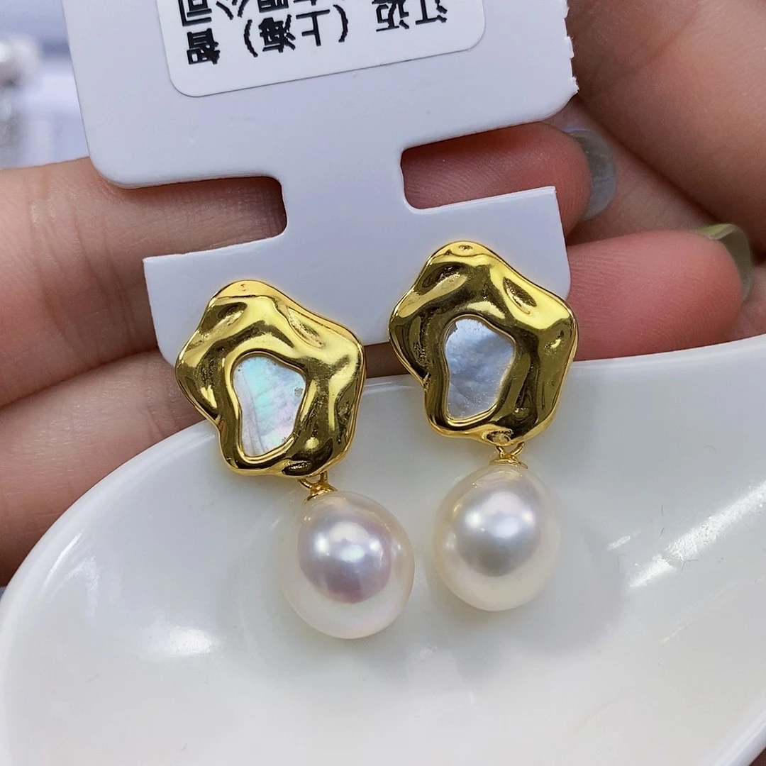 淡水珍珠特价不退不换极光耳饰银S925镶嵌