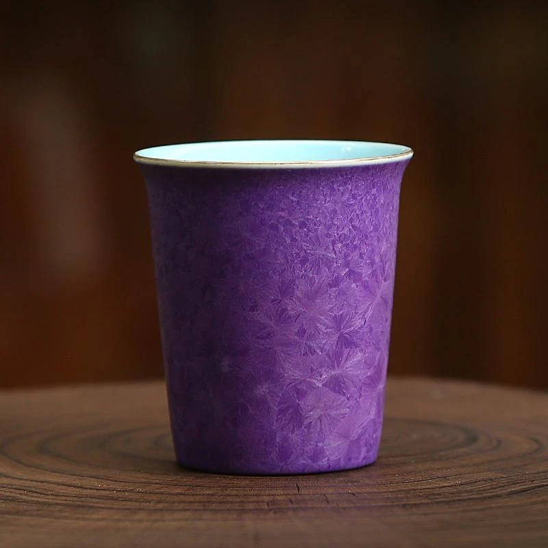紫色陶瓷茶杯品茗杯茶具喝水杯高档主人杯精致贵气套杯防烫杯垫