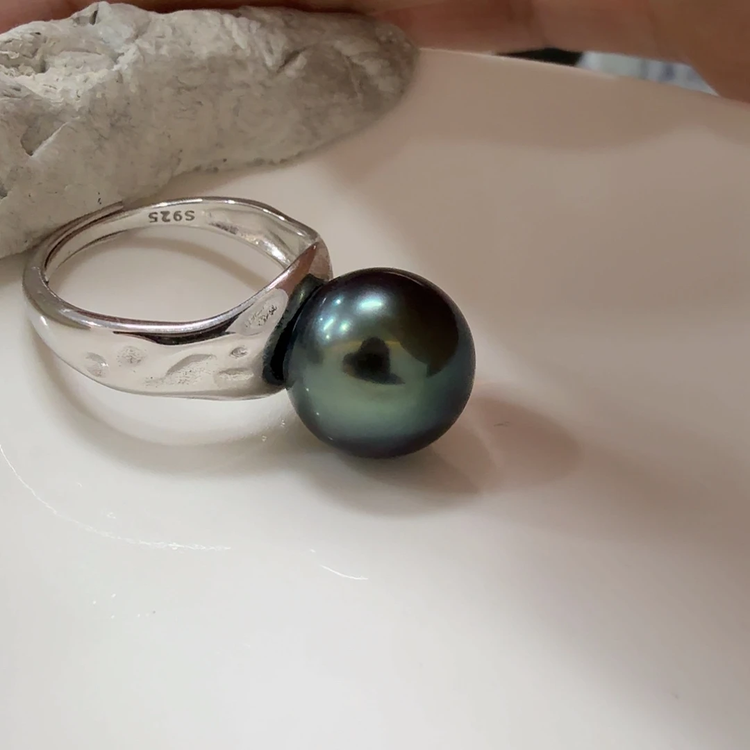 海水珍珠戒指银S925镶嵌晴*雨