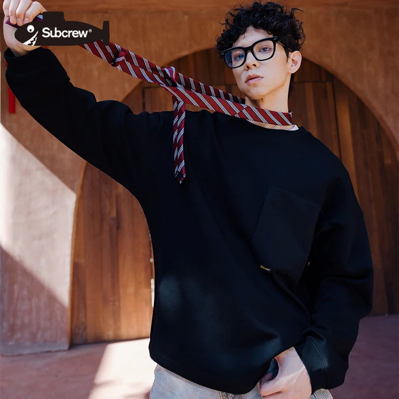 Subcrew【唱针系列】印花大口袋圆领长袖男士秋季宽松T恤情侣百搭