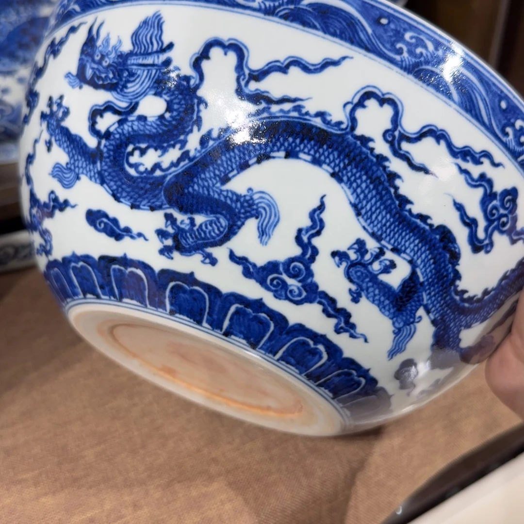 摆件瓷宇泽堂双龙大钵