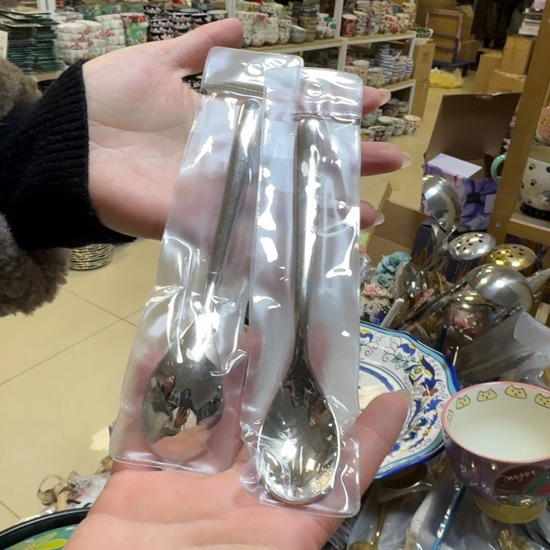 瓷片高档304银色中号饭勺2只