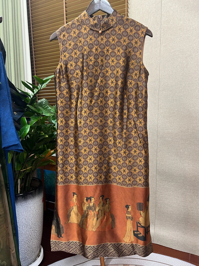 大巧[夜宴图]55姆米重缎香云纱改良气质复古连衣裙