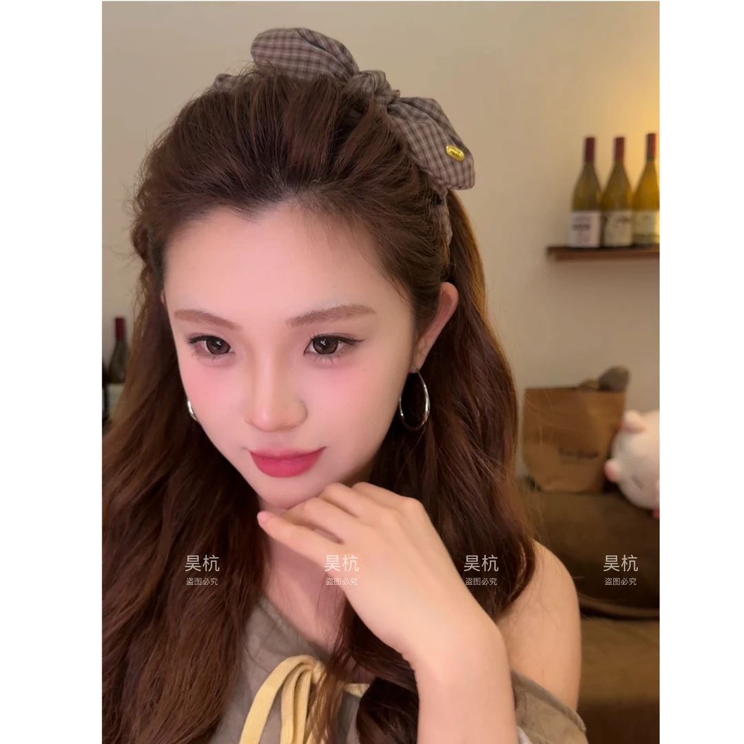 复古网格～蝴蝶结发箍高级感百搭休闲风波浪头箍高颅顶发卡头饰