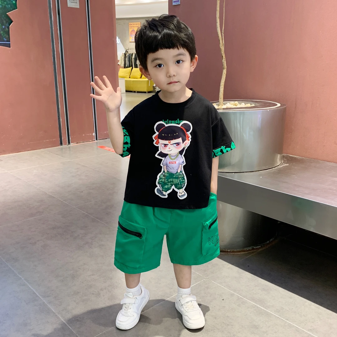 哪吒服装男童夏季短袖套装2025新款中小儿童洋气男孩休闲裤两件套