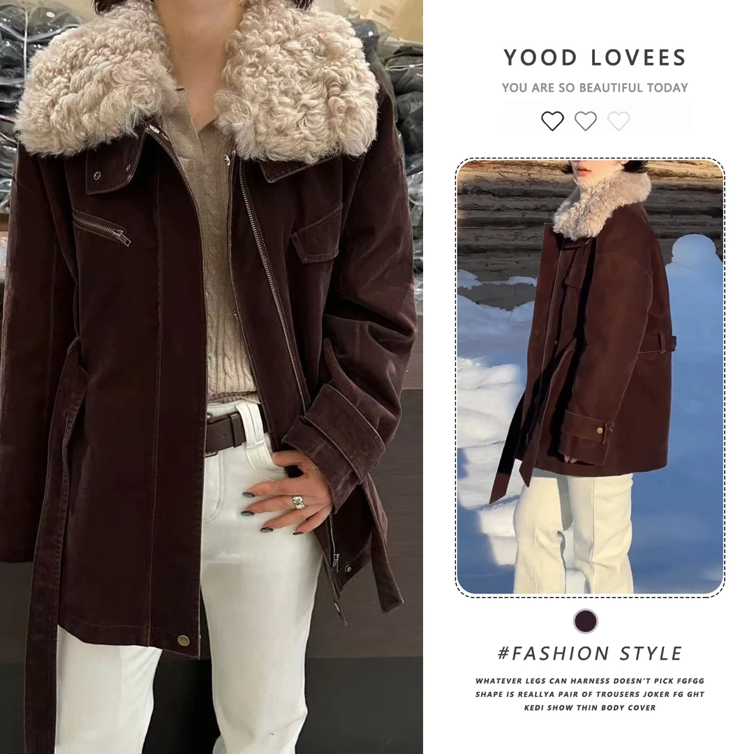 美式复古大翻领毛毛拼接外套2025冬季新款设计感宽松保暖短外套