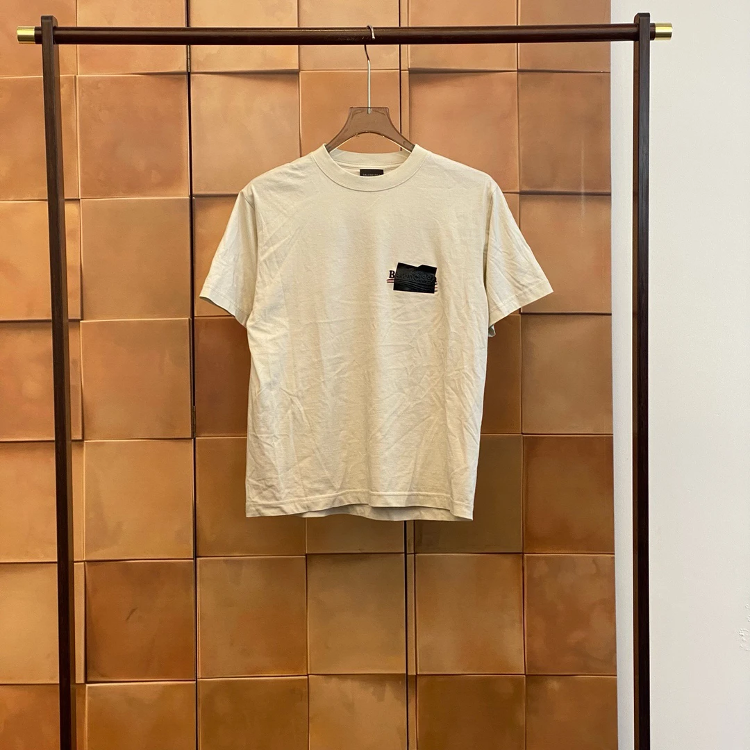 99新 Balenciaga/巴黎世家 米色遮挡刺绣字母logo短袖/s码/29942