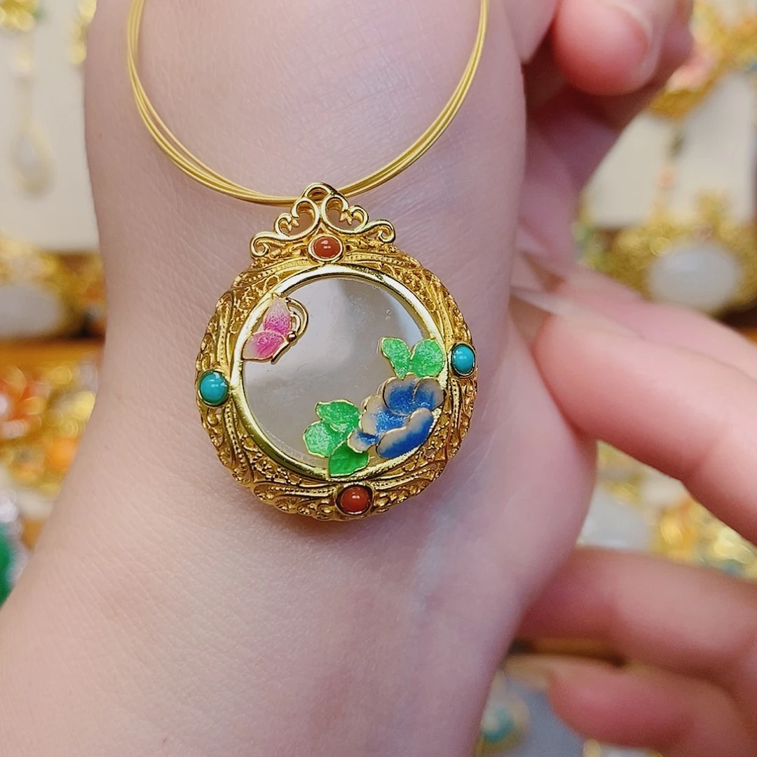 和田玉银S925镀金镶嵌颈饰