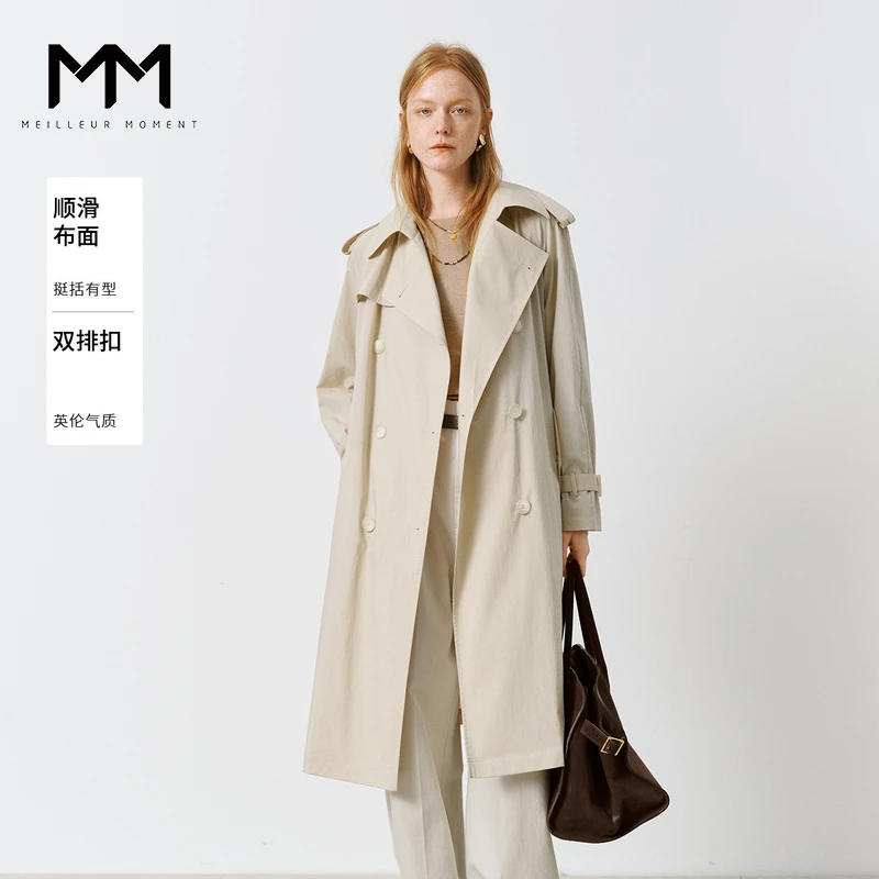 MM麦檬商场同款秋季新品双排扣翻领气质风衣5G2160091