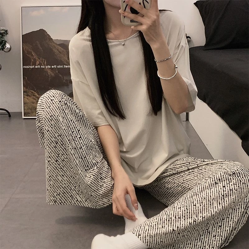 25年新款睡衣女夏季莫代尔棉短袖家居服女士春夏天可外穿套装