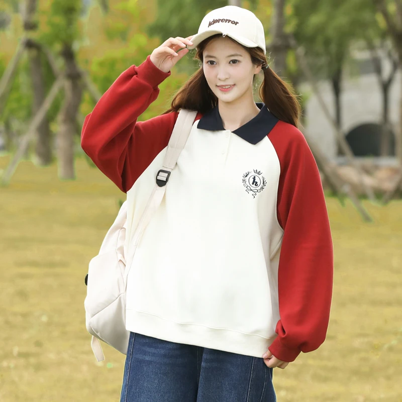 初中生卫衣女2025新款秋季长袖POLO衫上衣大童学生12-18岁高中生