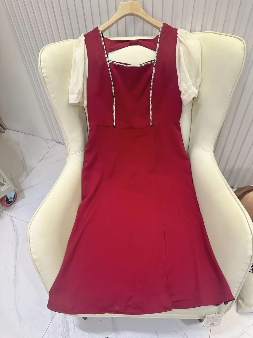 【WB777连衣裙】萱萱专属2025新款红色时尚显瘦中长款连衣裙