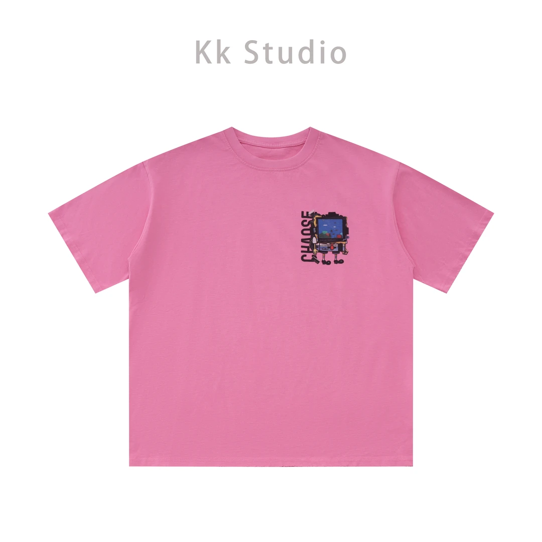 Kk Studio休闲短袖印花渐变夏季韩系休闲嘻海绵宝*情侣百搭T恤