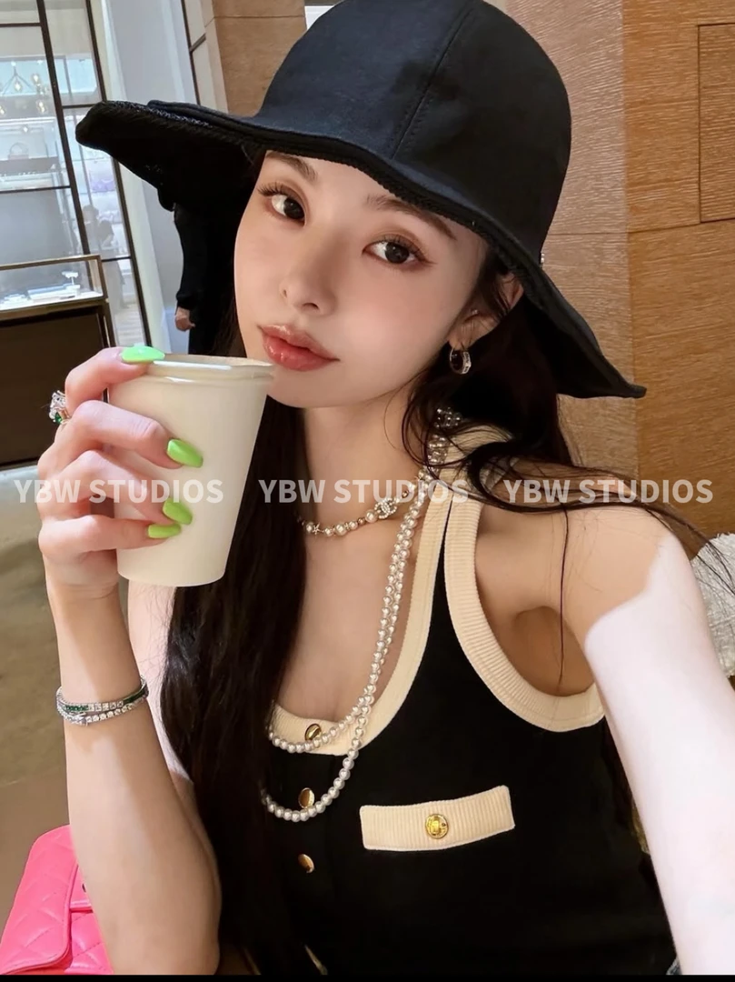 【YBW】Ce*赫本风经典黑白撞色口袋背心