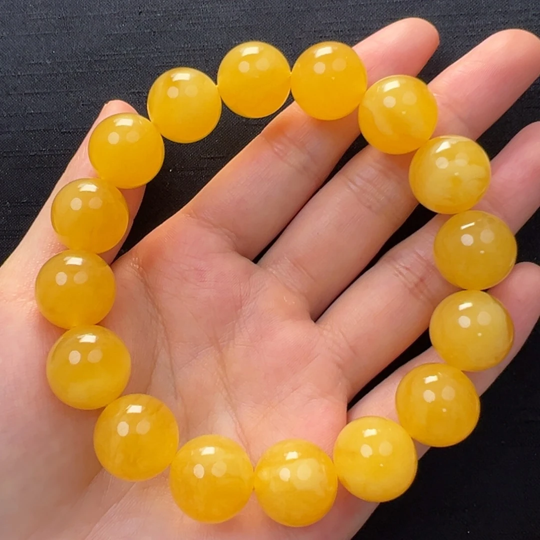 未镶嵌琥珀裸石焦皮同料橘底浓蜡手串14mm