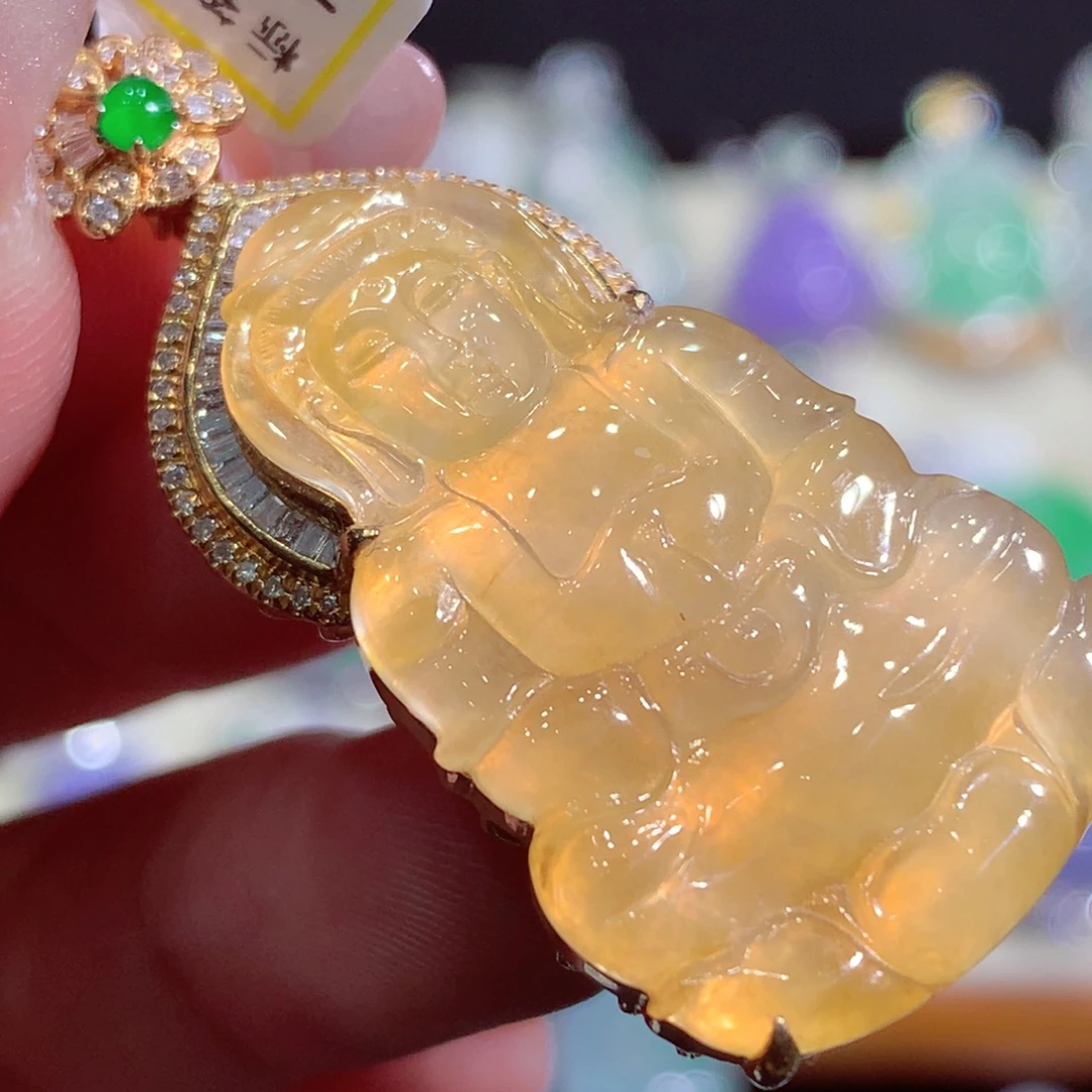 翡翠18K金镶嵌吊坠(不含链)