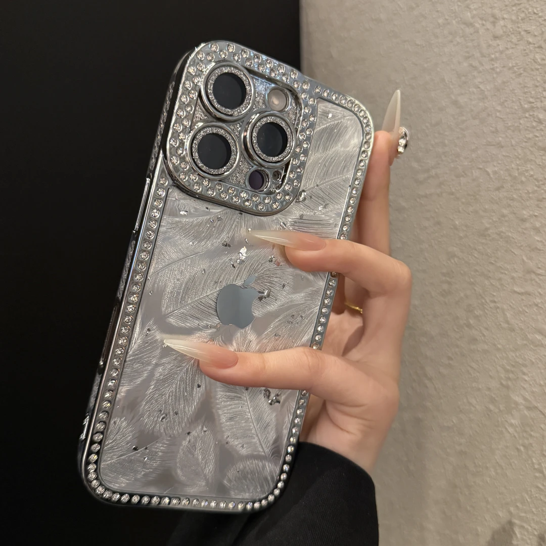 高级感羽毛纹适用苹果17promax手机壳小众iPhone16轻奢14新款13女