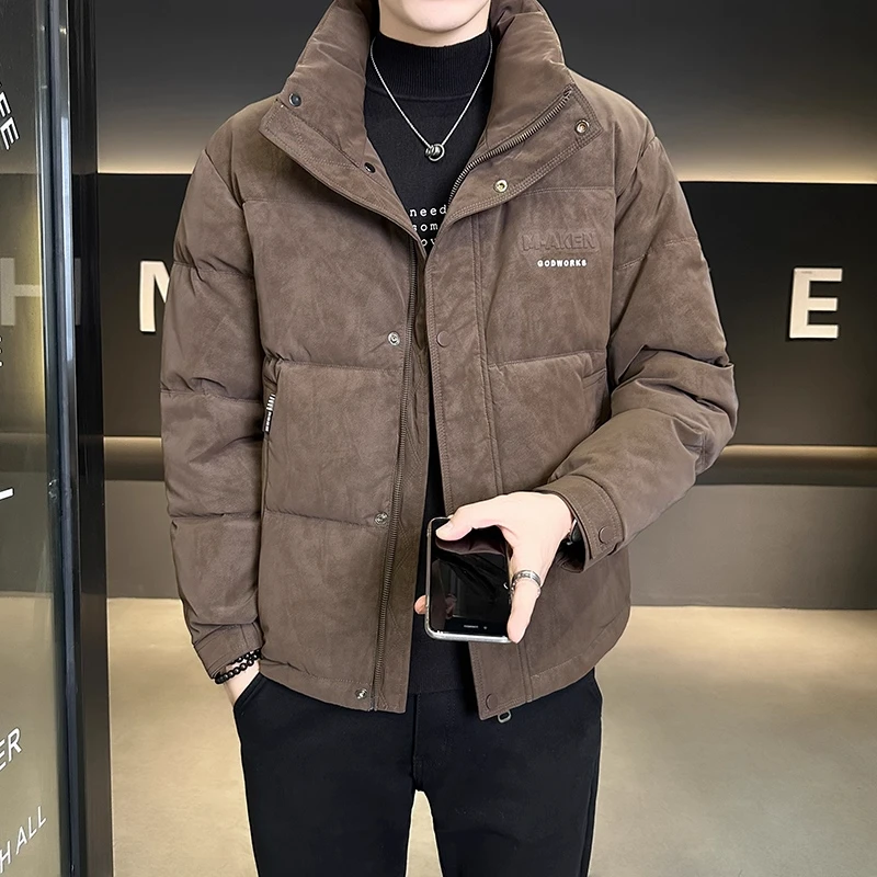 轻奢冬季麂皮绒立领羽绒服男休闲外套男款新款潮牌加厚保暖羽绒衣