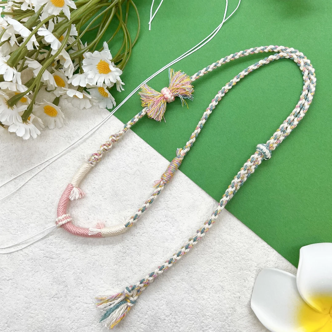 【润家原创】手工精编四股粉色时尚吊坠绳配饰流苏挂绳挂件绳项链绳