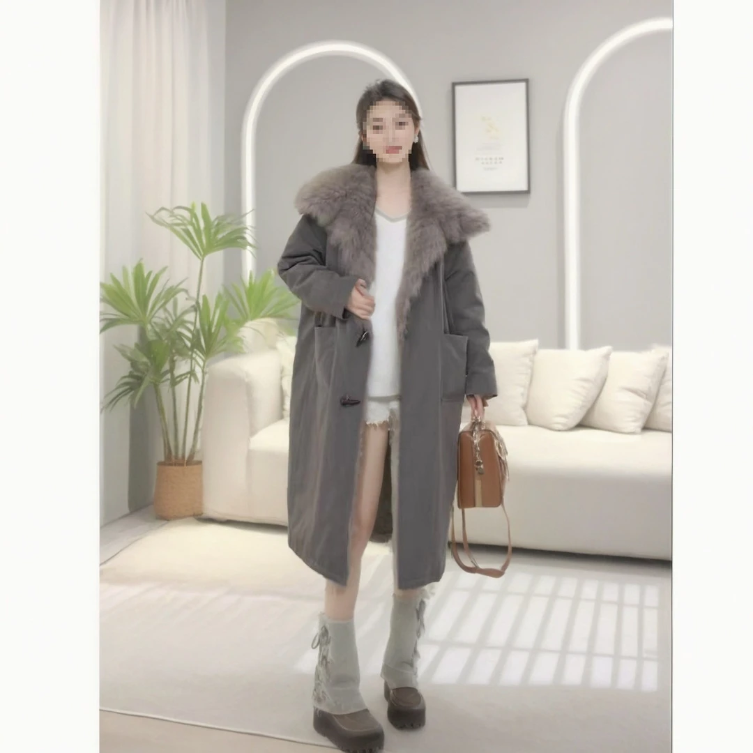 2025秋冬新款毛毛皮草三防面料长款大衣羽绒服外套内一二线品牌