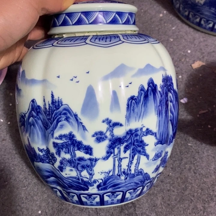 摆件瓷绿稀土青花山水觀